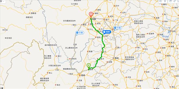 曲靖到成都開車路線圖