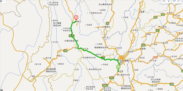 玉溪到麗江開車路線圖