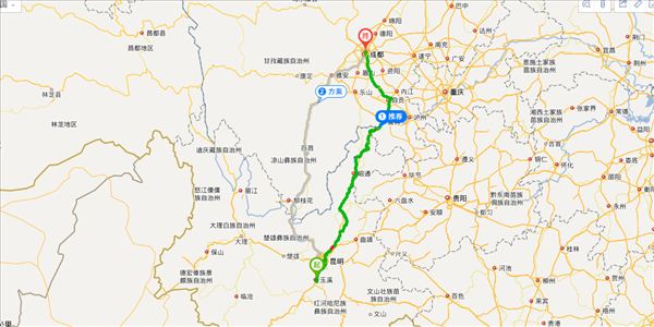 玉溪到成都開車路線圖