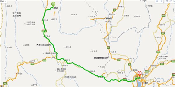 麗江到昆明開車路線圖