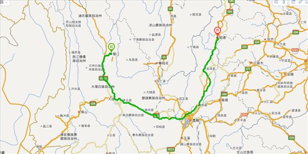 麗江到昭通開車路線圖