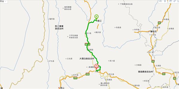 麗江到大理開車路線圖