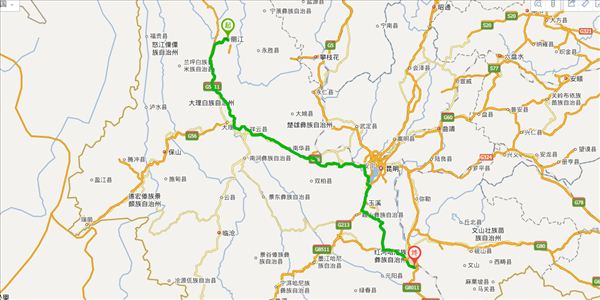 麗江到紅河開車路線圖