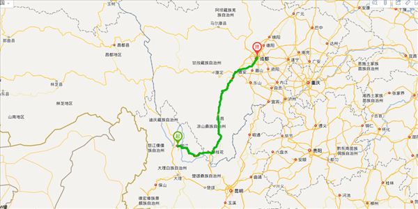 麗江到成都開車路線圖