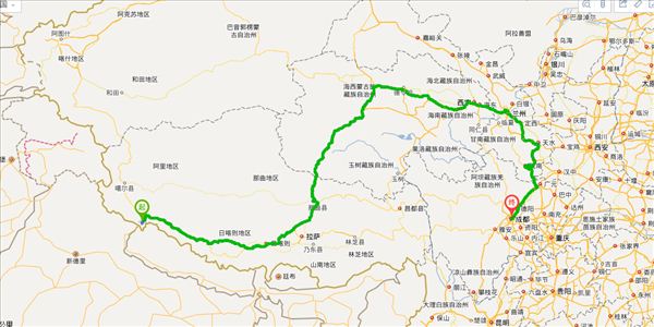 阿里地區到成都開車路線圖